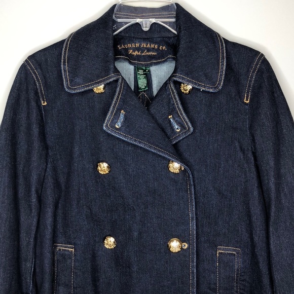 Vintage Lauren Jean Ralph Lauren Denim Jean Jacket Gold Buttons Dark Wash Medium - Picture 4 of 12